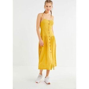 UO Linen Button-Down Drop Waist Midi Dress
